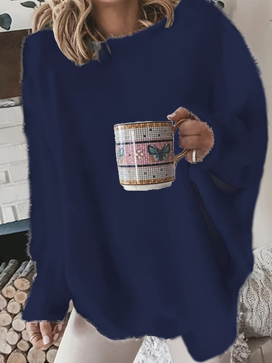 Women'S Plus Size Black Crew Neck Sweater - Cozy Pullover with Long Sleeves, Elegant Style for Winter, Casual Wear, Winter Sweater|Casual Style|Stretchy Fabric