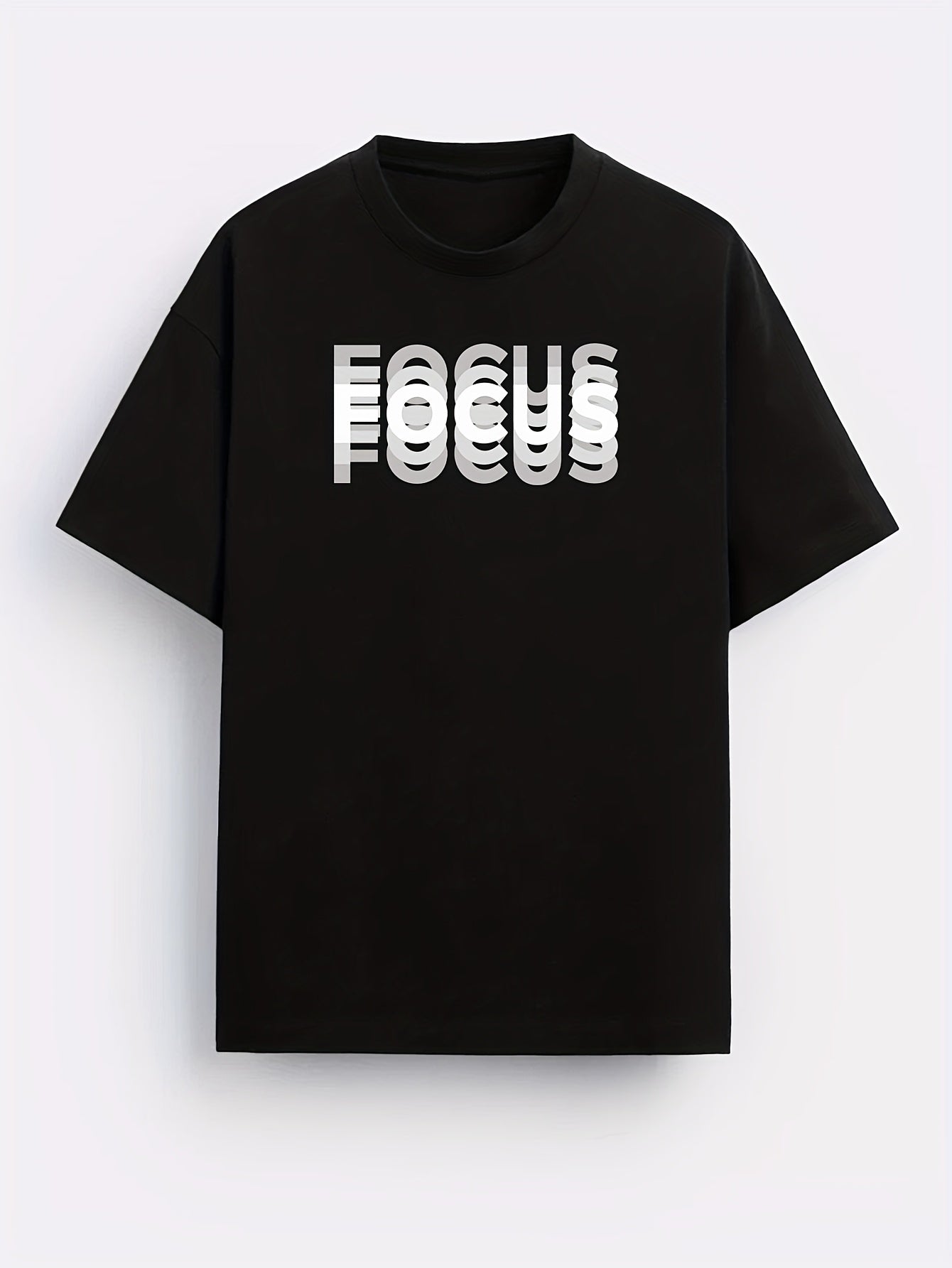 Unisex Trendy Letter Print Crew Neck T-Shirt, A Must-Have for Style Enthusiasts! Gradient FOCUS Design, Ultra Stylish & Streetwear-Inspired! Minimalist yet Versatile!