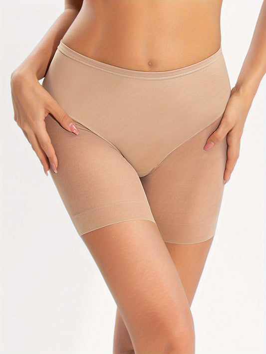 Women's High-Waisted Tummy Control Butt-Lifting Underwear Shorts with Mesh Panel & Smooth Texture - Mid-Rise Shaping Briefs, Medium Compression Opaque Leggings for Everyday Comfort, Workout & Casual Wear - Hand Washable Solid Color Panties
