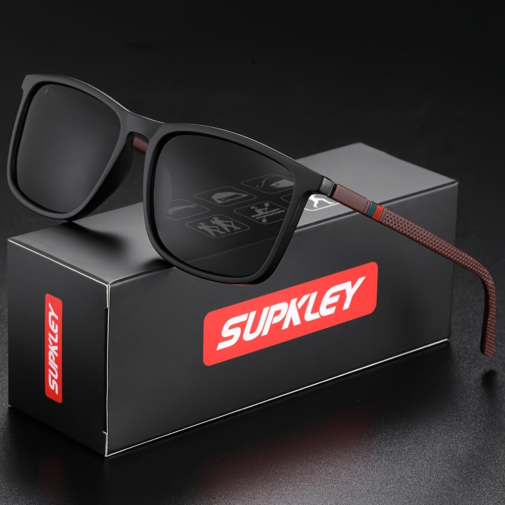 SUPKLEY Men'S Lightweight Polarized Sports Sunglasses - Square Frame, Blue Lenses, Includes Cleaning Cloth & Original Box for Outdoor Activities, Fishing, Hiking, Casual Wear, Hiking Eyewear, Modern Eyewear, Durable Eyewear