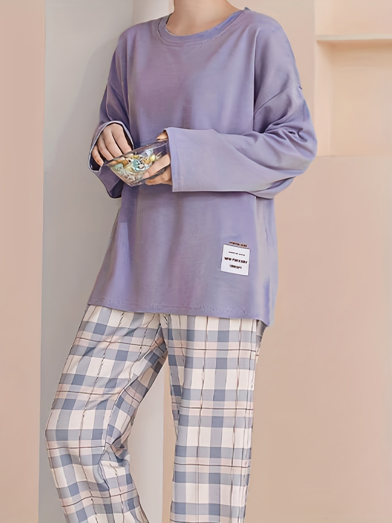 Spring and Autumn Casual Long Sleeve Pajama Set, Comfortable Home Wear Set, Plaid Pajama Set