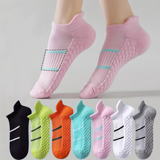7-Pair Women's Solid Color Athletic Arch Ankle socks - Multi-Color Options (Pink, Blue, Black, White, Grey, Navy, Clear) | Breathable Arch & Arch-Stabilizing Technology | Gym, Running, Sports - Multi-Color Options for Sneakers & Boots-like Fit | Machine W