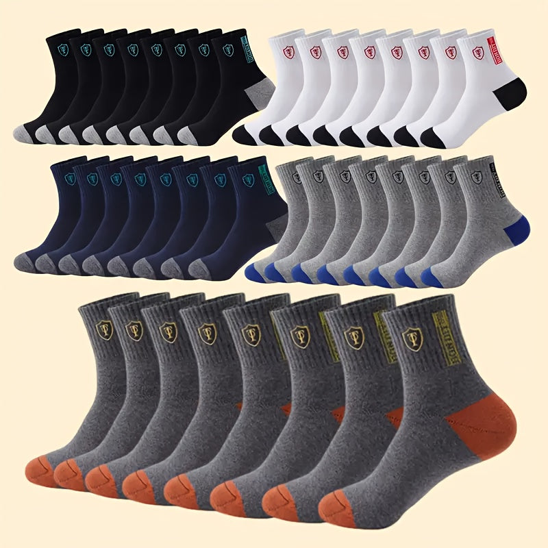 6 Pairs of Men's Socks, Mid-Calf Socks, Sweat Absorbing Socks, Sports Socks, Classic and Versatile, Patchwork Sports and Casual Socks