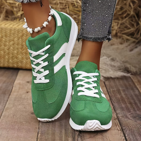 Women'S 2024 Classic Fashion Sneakers - Green Casual Sneakers with White Laces, Comfortable Slip-On Shoes for All Seasons, Casual Footwear | Geometric Pattern Sneakers | Laceup Casual Shoes