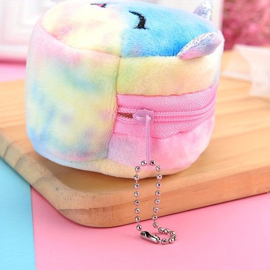 Youngsters's Coin Purse New Mini Colorful Three-dimensional Round Plush Coin Purse with Lipstick and Data Cable Portable Bag