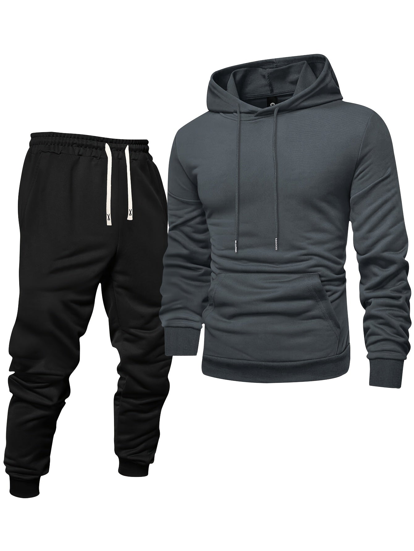 Men's Long Sleeve Hoodie + Drawstring Sweatpants Set Spring Autumn Solid Color Pullover Regular Long Sleeve T-Shirt and Pants Belt Casual Sport Joggers Two-Piece Set