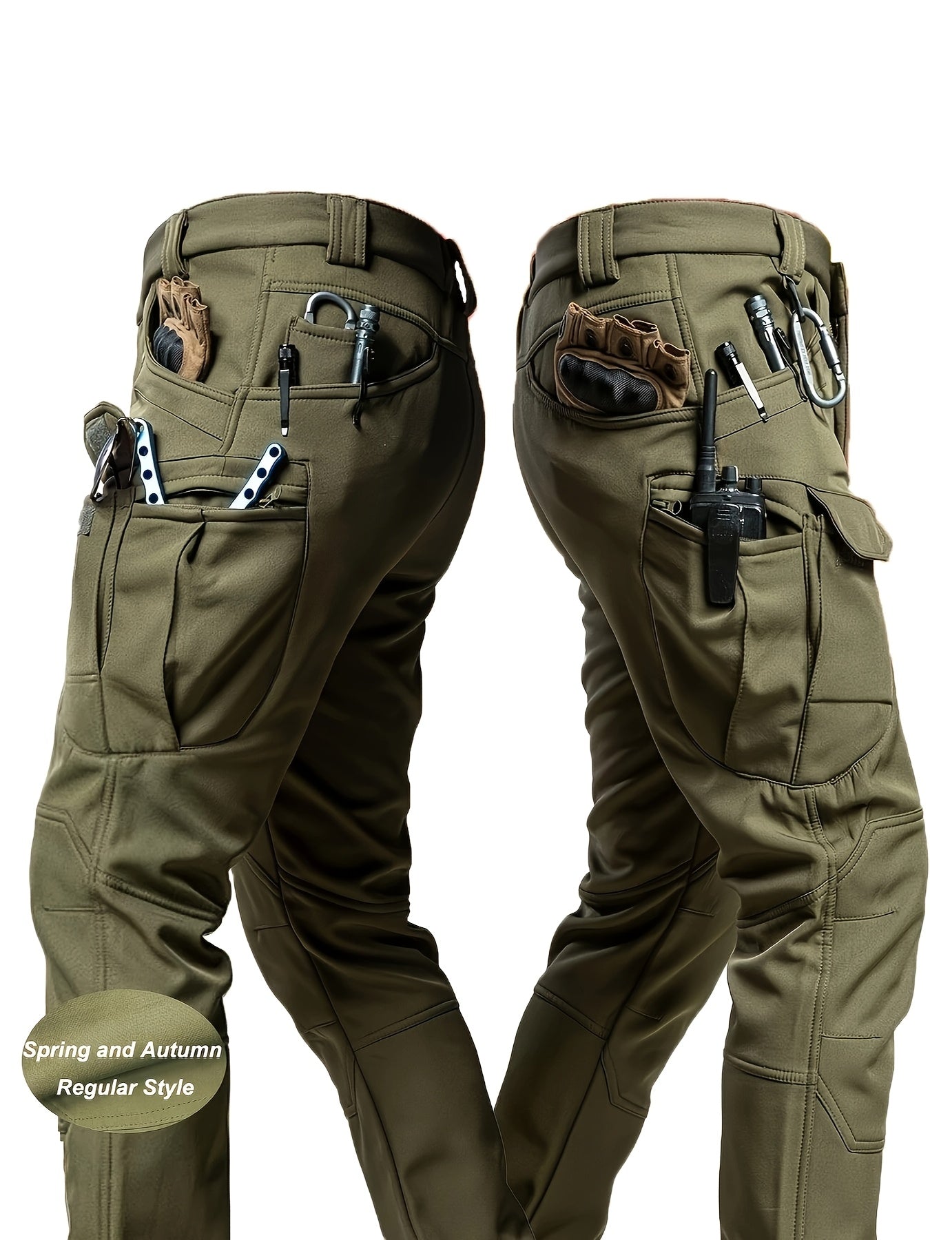 Men'S Stretchy Black Cargo Work Pants - Elastic Waist, Multi-Pocket Design for Hiking & Everyday Comfort, Durable & Comfort Fit, Outdoor Pants|Casual Cargo Pants|Glossy Finish Pant