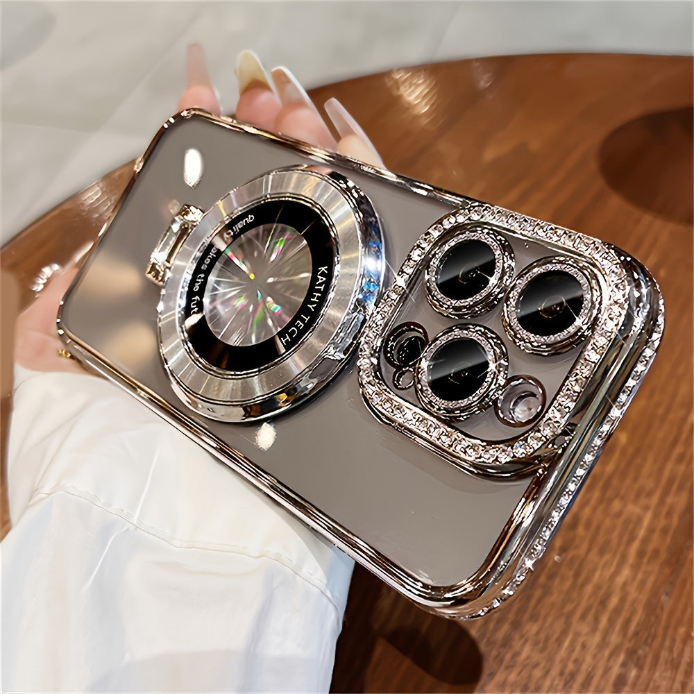 Luxury Shimmer Rhinestone TPU Phone Cover - Magnetic, Compatible with Iphone 16, 15, 14, 13, 12, 11 Pro Max, Crystal Clear & Shock Resistant - Ideal Fit for Models