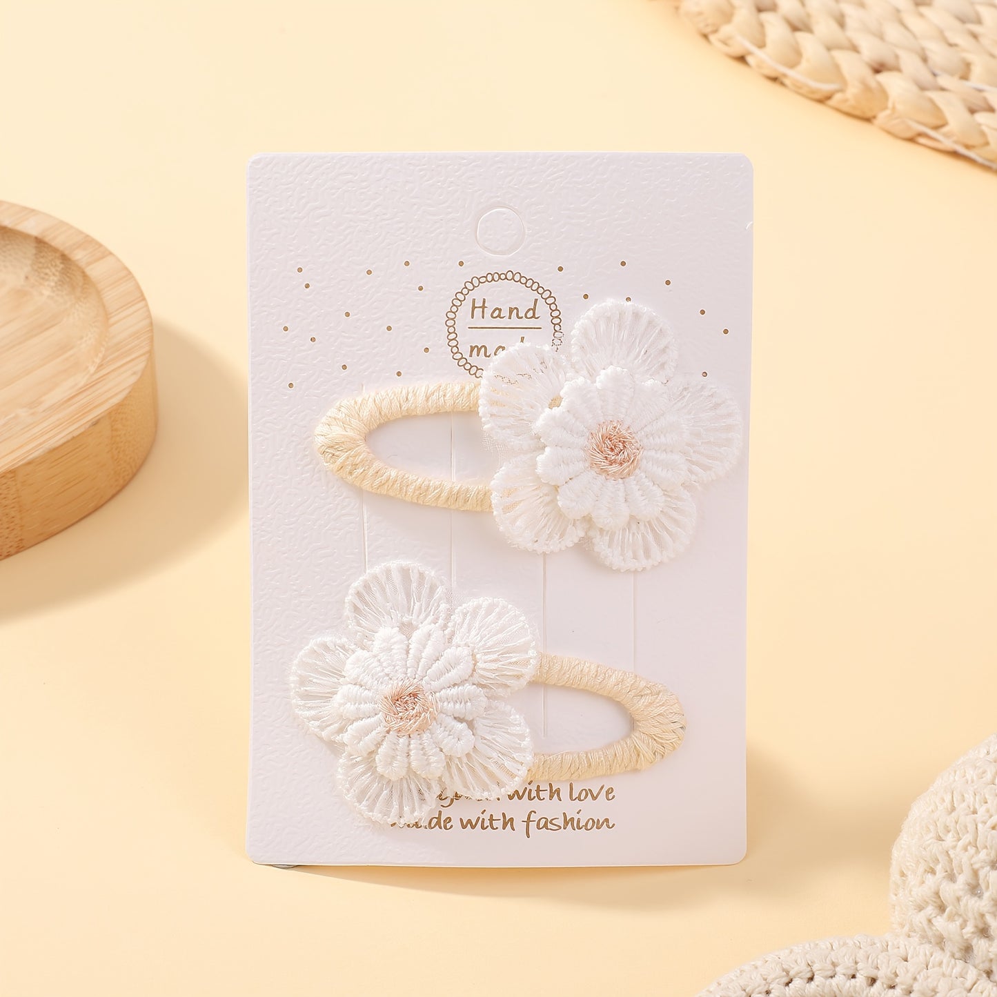 2pcs Darbiny Adorable Daisy Hair Clips for Girls - Fresh & Cute Fabric Handmade Bangs Accessories with Bow, Perfect for School, Polyester & Iron, Hair Accessories for Girls
