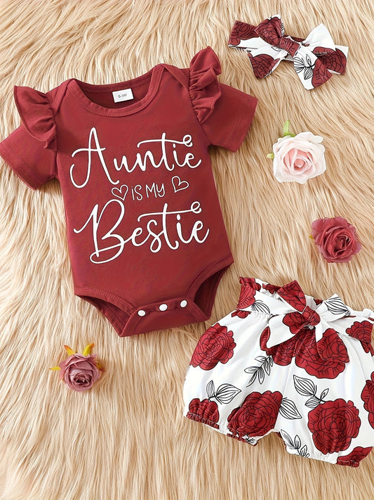 3pcs Short Sleeve & Shorts Set for Newborns - "I'm Daddy's Girl" Letter Print Pants and Headband, Mommy's World Alphabet Kids' Outfit, Perfect for Outdoor