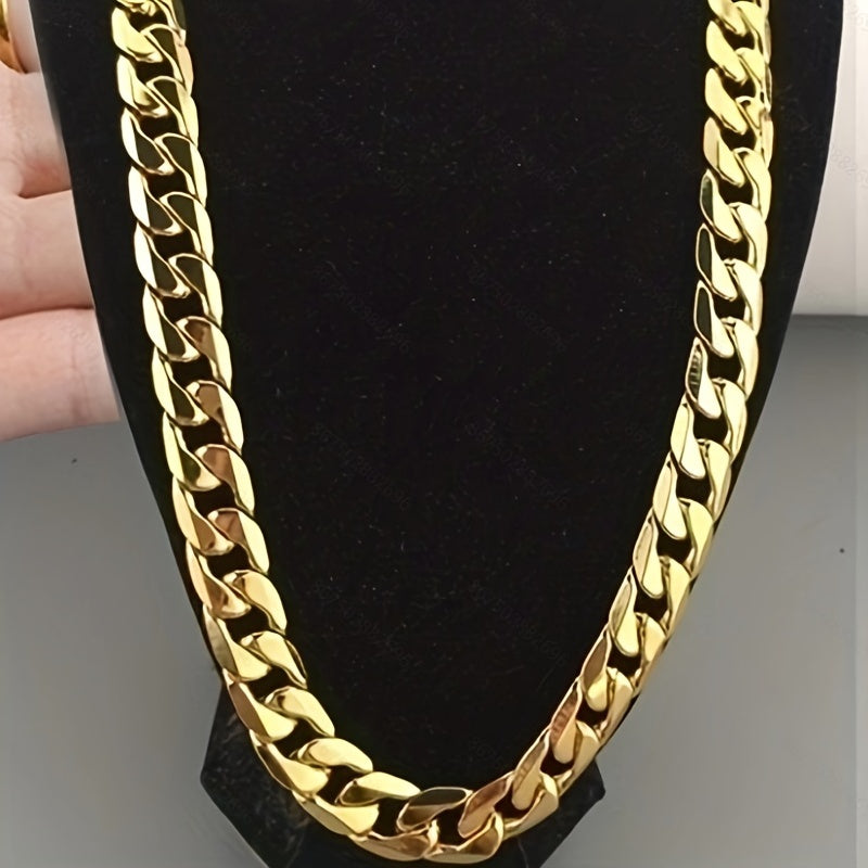 2pcs/set Necklace + Bracelet, 18K Gold Plated Plated Men's Necklace,Valentine's Day