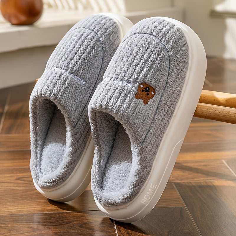 Solid Color Home Warm Slippers with a Soft EVA Sole, Comfortable Fuzzy Closed-Toe Shoes, Non-Slip Plush Indoor Footwear.