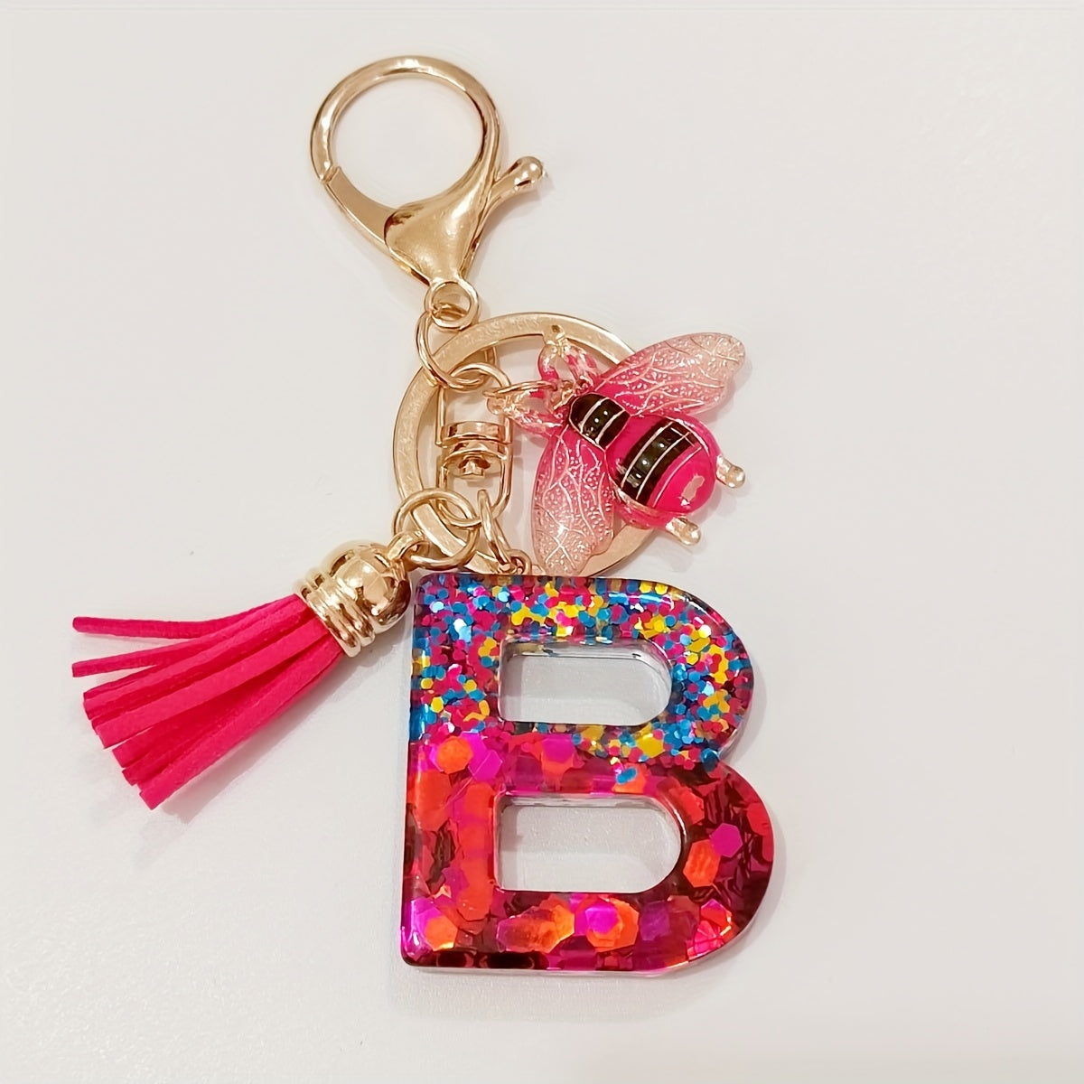 Dazzling Gift, Sparkling Alphabet Keychain with Sequin & Tassel - Mixed Colors, Geometric Design, Friendship Theme - Perfect for Bags & Gifts
