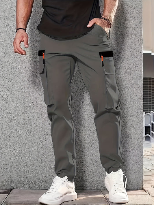 Men'S Stylish Cargo Pants - Versatile, Casual, and Slim Fit with Multiple Pockets, Straight-Leg Design, Perfect for Spring and Fall, All-Season Comfort, Solid Color, Allseason Pants | Straightleg Pants | Polyester Pants