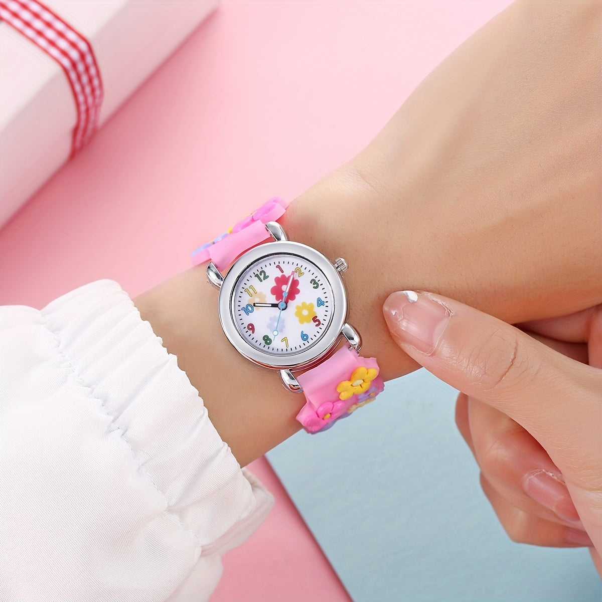 Children's Plastic Cartoon Flower Pattern Watch
