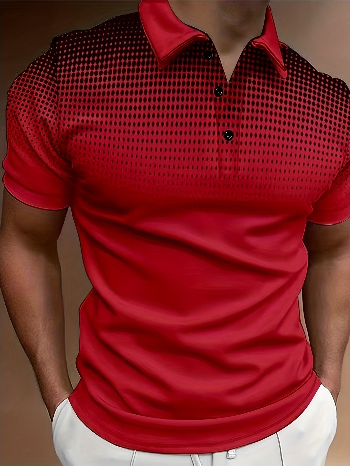 Men's Summer Casual Short Sleeve Shirt With Buttons And Collar, Dots Print, Sports Style Top For Golf/Tennis/Office