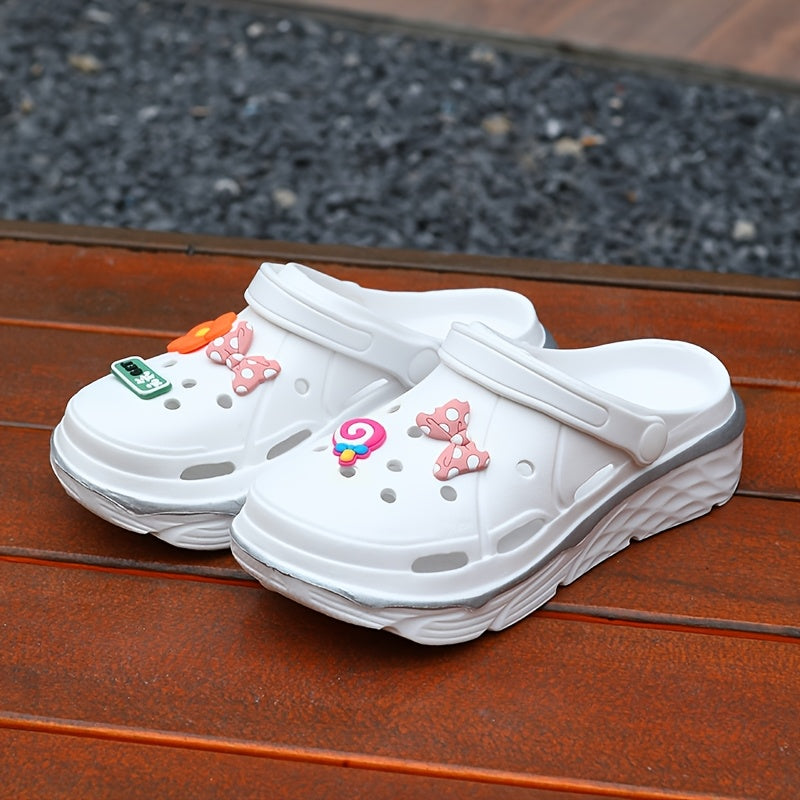 Women's Lightweight Pink with Floral & Bow Charms - Sweet Style, Breathable EVA Material, Comfortable All-Season Footwear