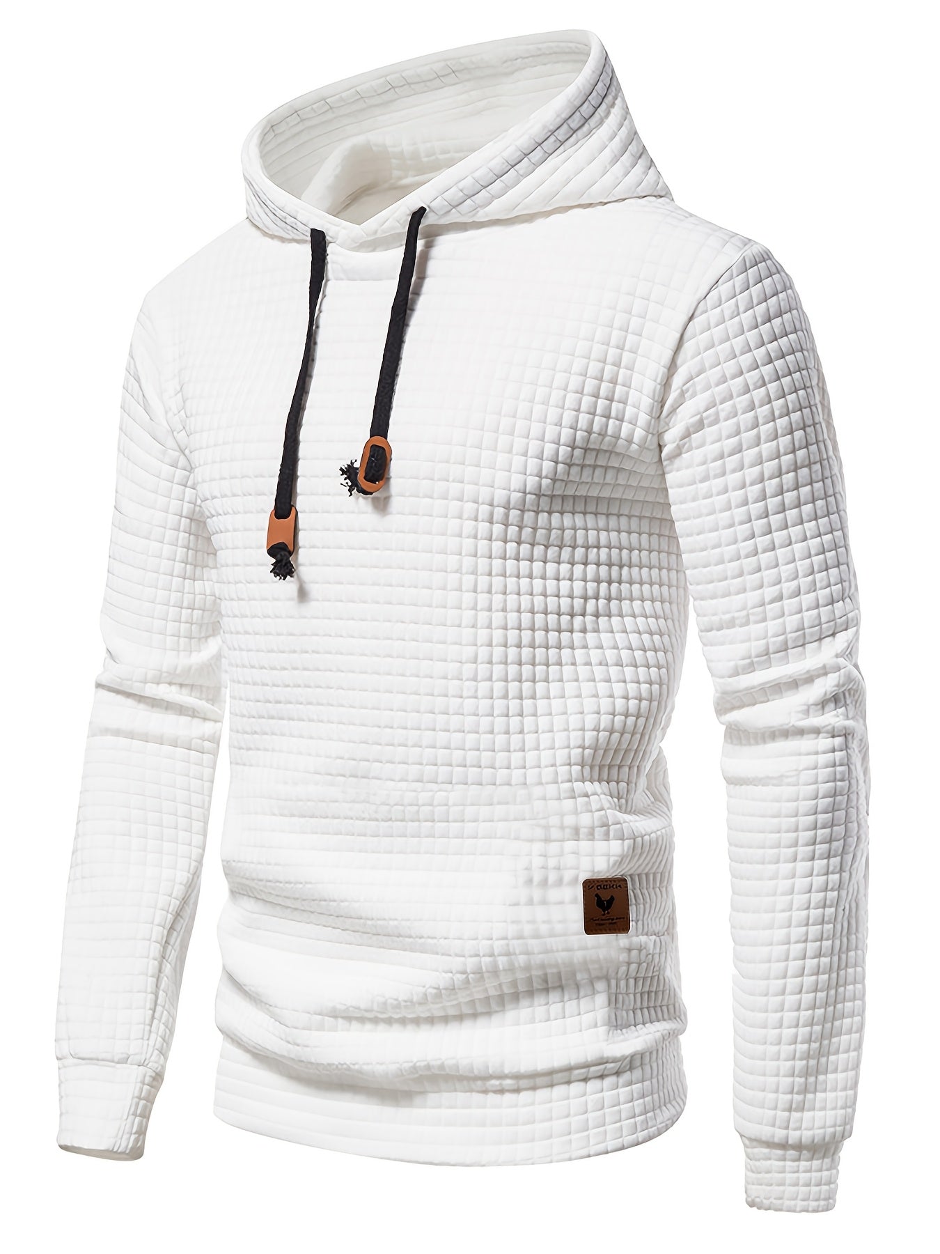 GEKM Men'S Bohemian Plaid Long Sleeve Hoodie - Cozy Jacquard Fabric Sweatshirt with Orange Accents, Casual Outdoor Jogging & Fitness Training Pullover, Regular Fit, Hooded Design, Comfortable Pullover