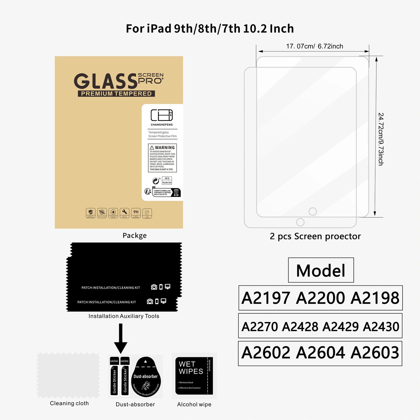 This Is a Pack of 2 Tempered Glass Screen Protectors for Ipad Models Including The 11Th, 10Th, 9Th, 8Th, 7Th, 6Th, 5Th, Air 7, Air 6, Air 5, Air 4, Air 3, Mini 7, Mini 6, Mini 5, And Mini 4 (2018/2020/2019/2020/2022/2023/2024/2025) Pro/Air (7.9/8.3/9.7/10