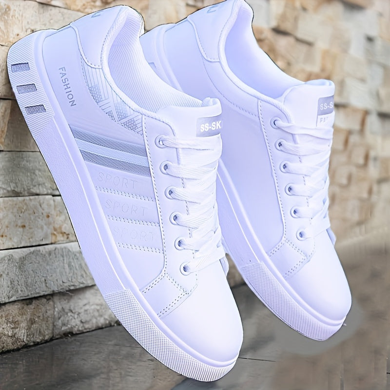 KOONEXY Men'S Skateboarding Sneakers - Breathable Low-Top Lace-Up Shoes with Striped Design, Durable PVC Sole & Traction for Outdoor Sports & Casual Wear, All-Season Comfort, Skateboarding Shoes, Casual Streetwear, Fashionable Footwear, Fabric Lined Inter