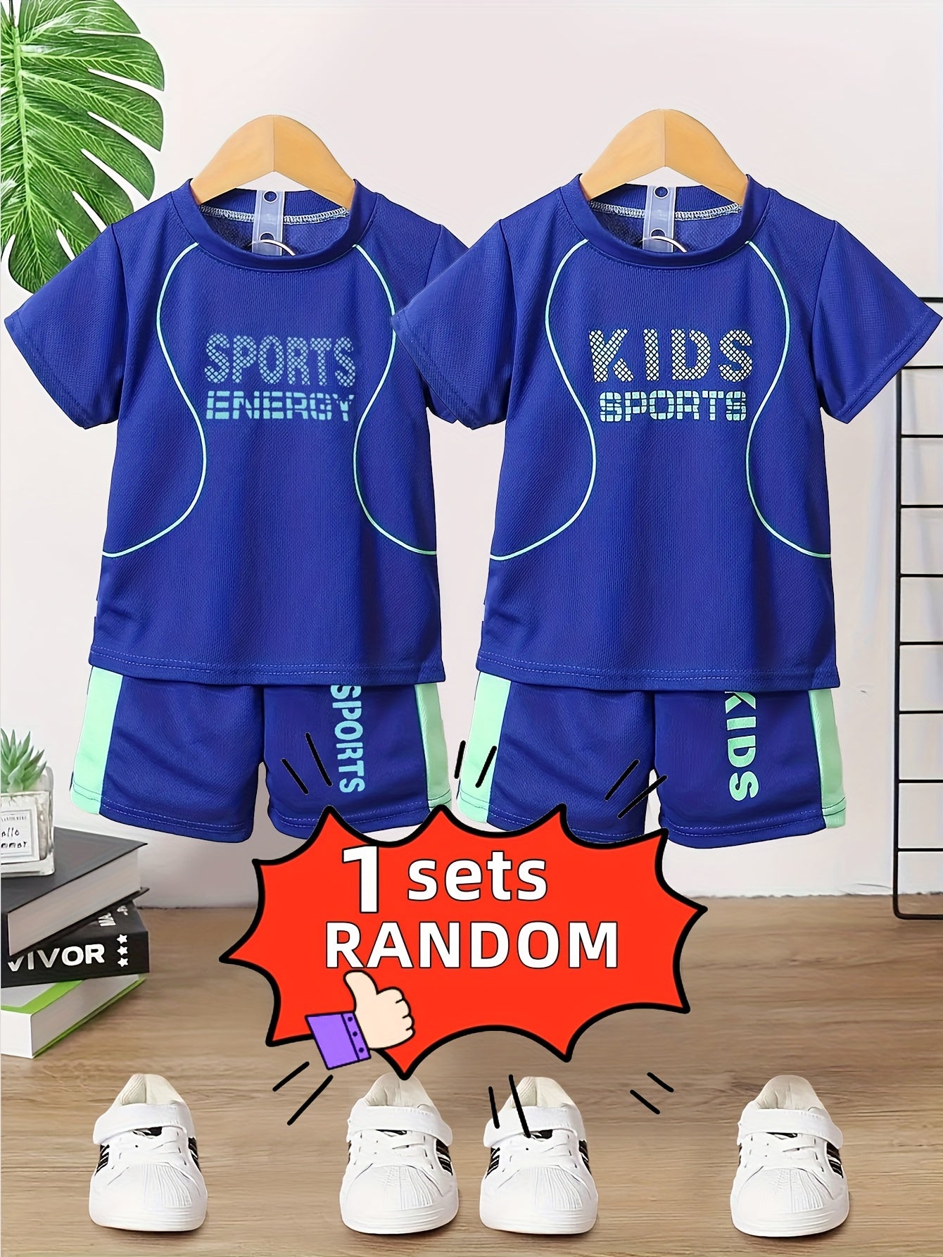 Two-piece Children's Quick-drying Sports Suit, Short-sleeved Shorts, KIDS SPORTS Letter Printed T-shirt, Lightweight And Comfortable, Quick-drying Fabric, Sports Suit