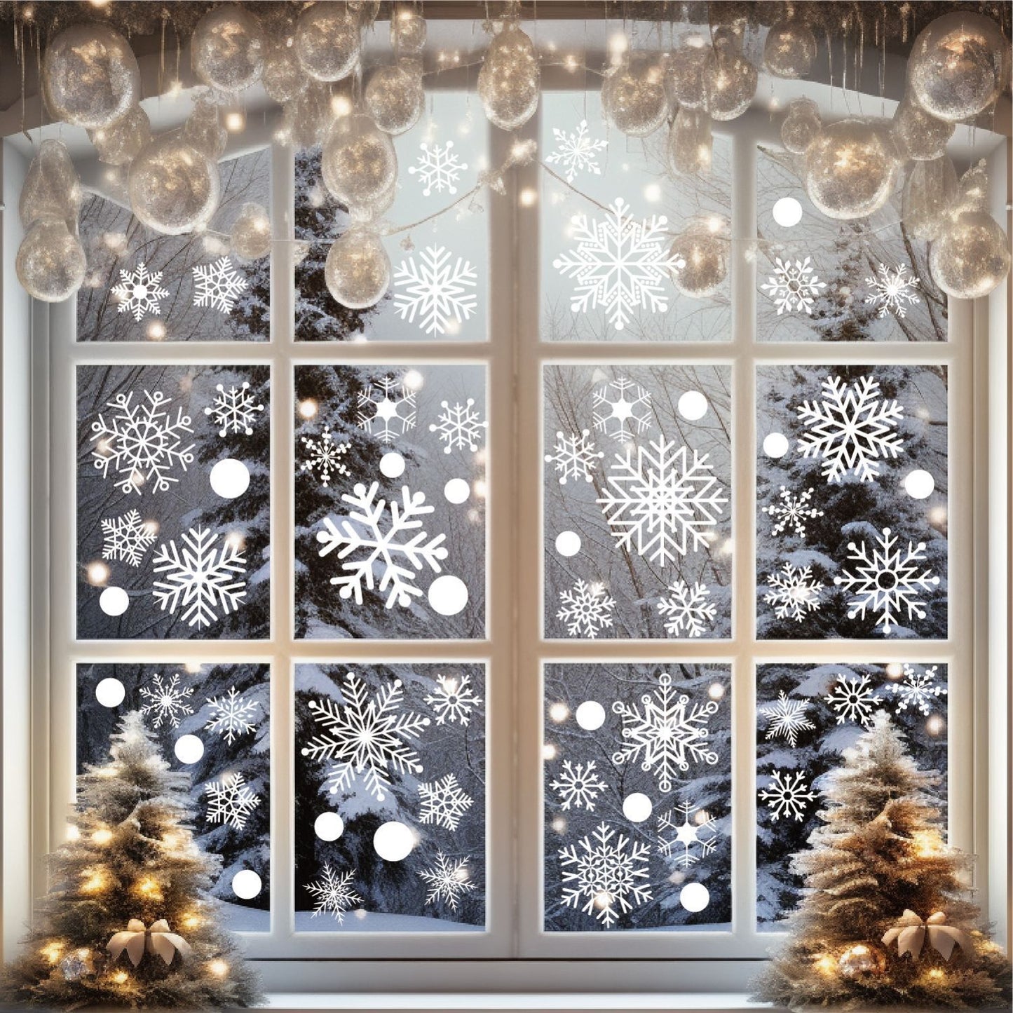 6 Sheets of 114pcs Snowflake Window Stickers Christmas Decorations Winter Cabinet Window Background Decoration White Snowflake Electrostatic Glass Stickers