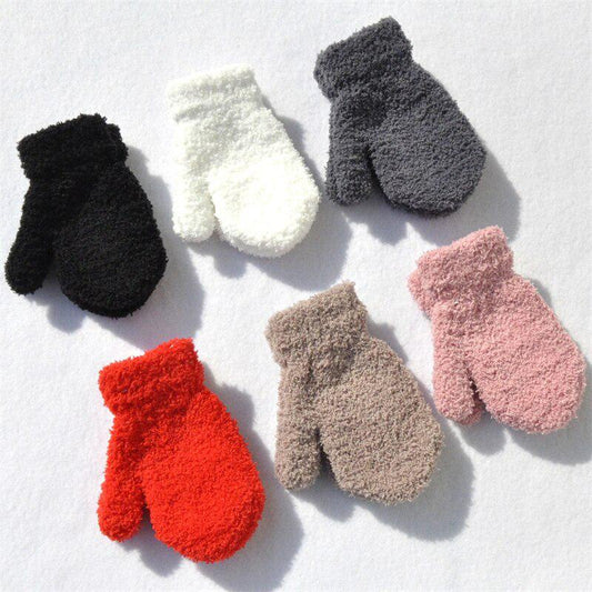 Cozy Plush-Lined Youngsters' Gloves - Thick, Warm Winter Mittens for Boys & Girls, Full Finger Design,, White