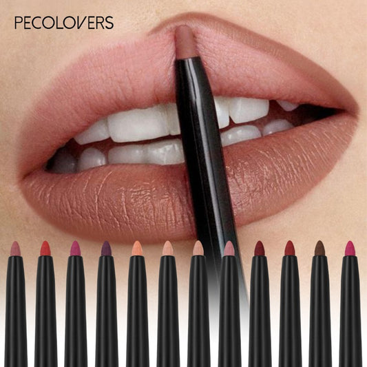 PECOLOVERS Waterproof Matte Lip Liner Pencil - Sexy Red, Long-Lasting & Non-Stick Formula, Moisturizing Lipstick Tint for All Skin Types, 12 Vibrant Shades, Lip Tint Waterproof Long Lasting