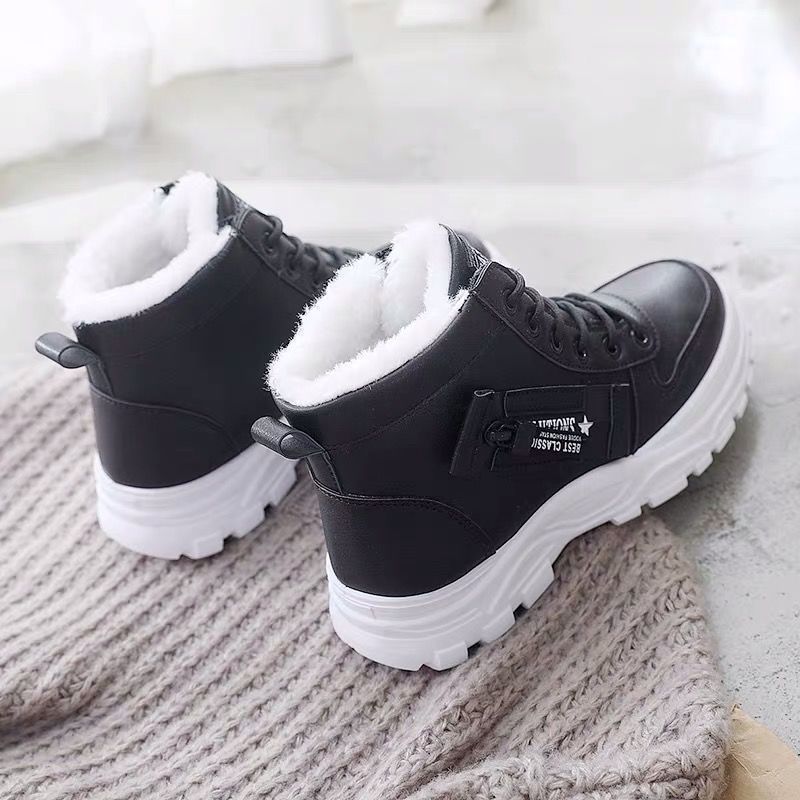 Women'S Plush Lined Ankle Boots, Winter Warm Lace Up High Top Sneakers, Thermal Outdoor Short Boots
