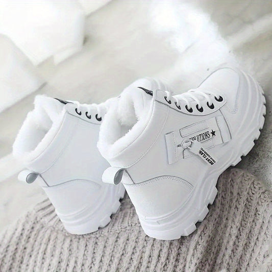 Women'S Plush Lined Ankle Boots, Winter Warm Lace Up High Top Sneakers, Thermal Outdoor Short Boots