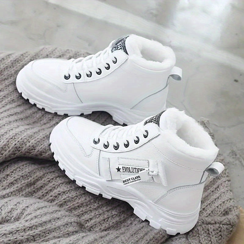 Women'S Plush Lined Ankle Boots, Winter Warm Lace Up High Top Sneakers, Thermal Outdoor Short Boots