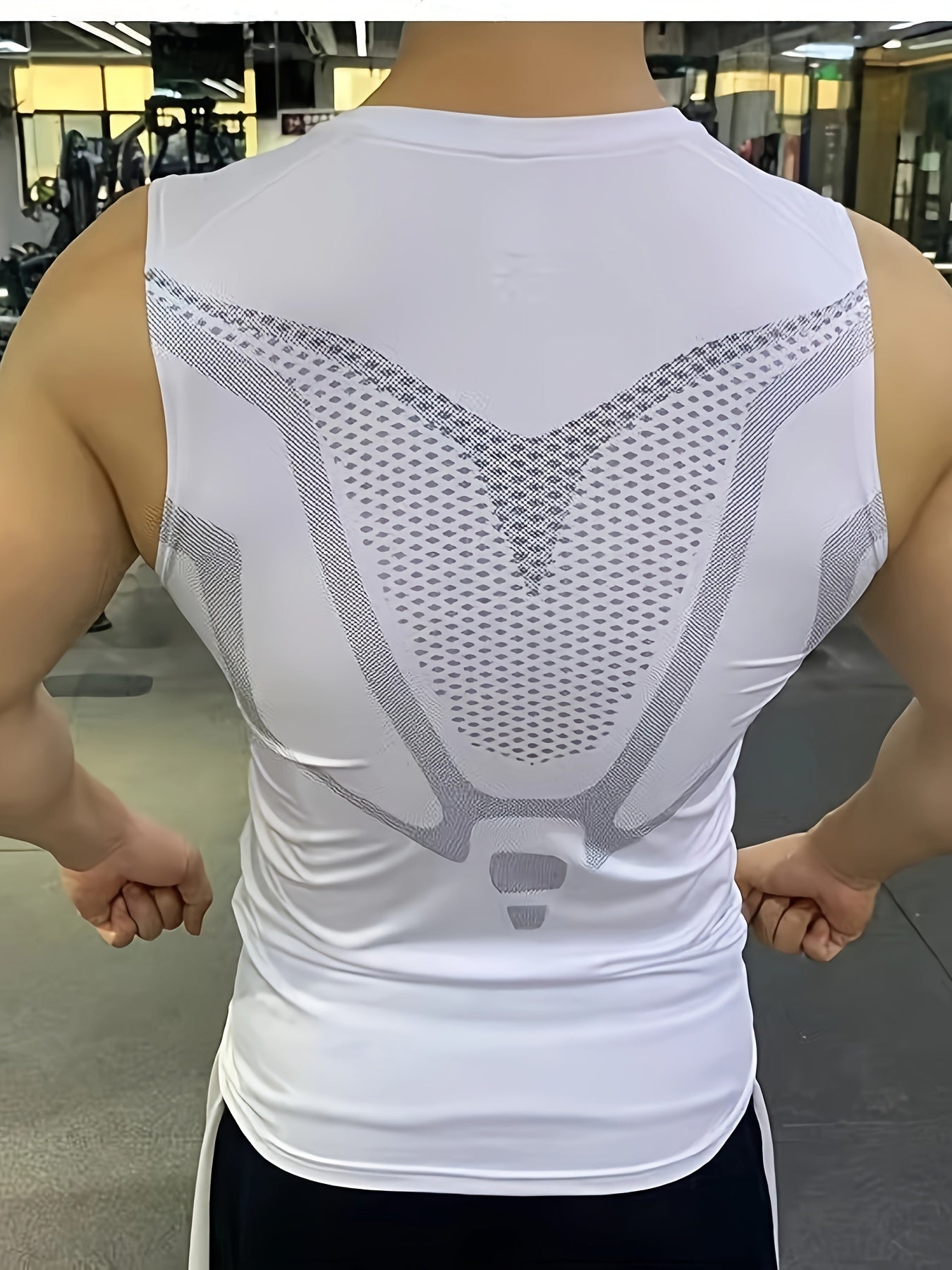 Men's Geometric Print Compression Tank Top, High Stretch And Skinny Fit Sports Vest, Moisture Wicking And Quick Dry Active Top For Training, Basketball And Fitness Wear