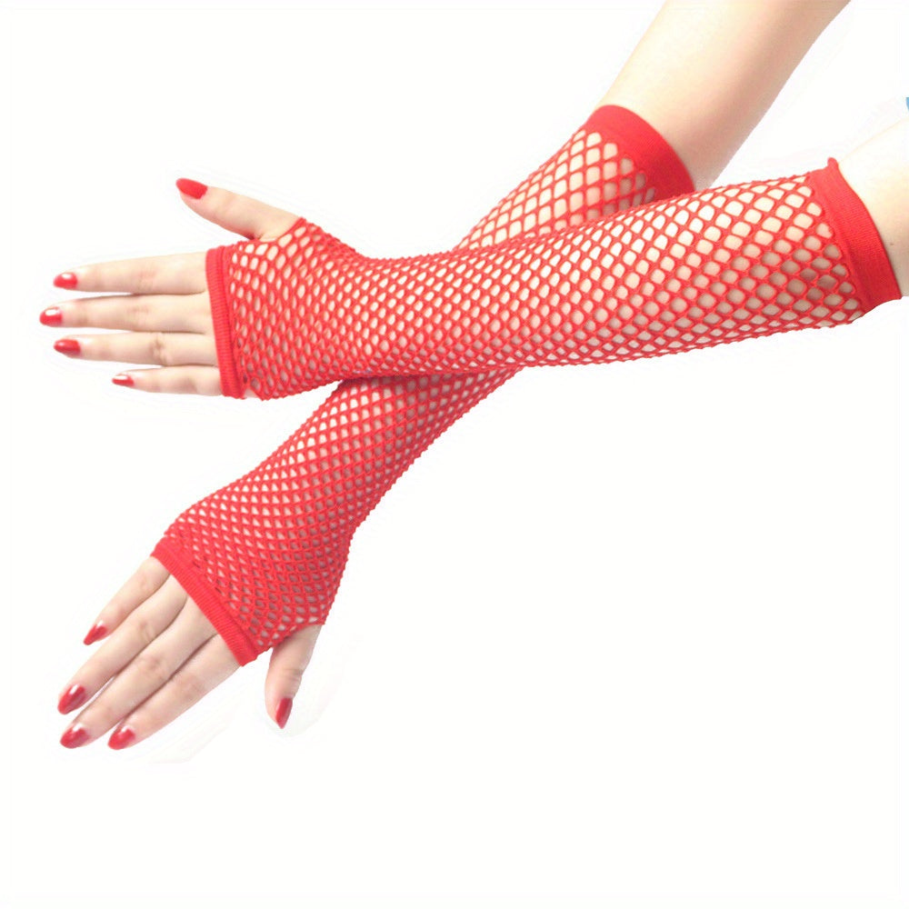 1pair Girl Fingerless Mesh Gloves Black Fishnet Lace Gloves For Women Cosplay Dance, Halloween