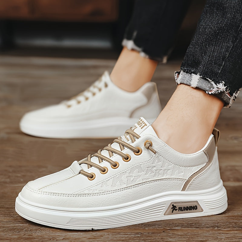 Men'S Spring Casual Sneakers, Korean Style All-Season Low Top Shoes, Solid Color Minimalist Design, Round Toe, Elastic Band Closure, Faux Upper & Lining, Rubber Sole, EVA Insole