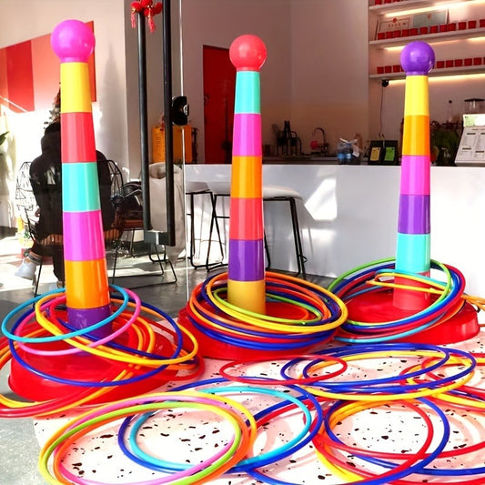 (Random Color) Colorful Plastic Sport Ring Toss Game Set Party Outdoor Puzzle Hoop Kindergarten Competition Game Stall Halloween Christmas Gift