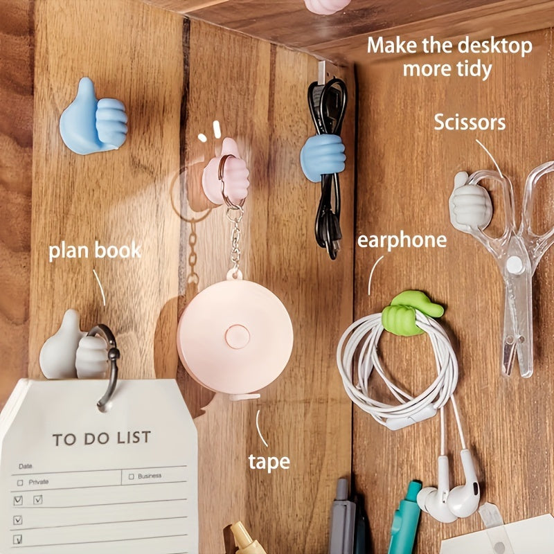 20pcs Premium Polished Plastic Thumb Wall Hooks - Versatile Adhesive Cable Clips for Data, Earphone Cords & Keys - Ideal for Office Organization