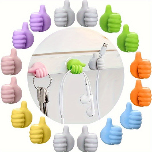 20pcs Premium Polished Plastic Thumb Wall Hooks - Versatile Adhesive Cable Clips for Data, Earphone Cords & Keys - Ideal for Office Organization