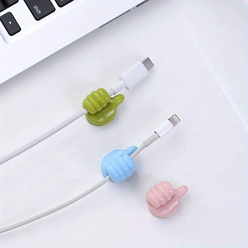 20pcs Premium Polished Plastic Thumb Wall Hooks - Versatile Adhesive Cable Clips for Data, Earphone Cords & Keys - Ideal for Office Organization
