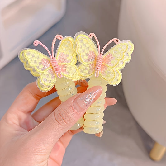 2pcs Boho Chic Butterfly Spiral Hair Ties - Colorful Elastic Ponytail Holders for Girls, Perfect for Parties & Holidays, Hair Accessories