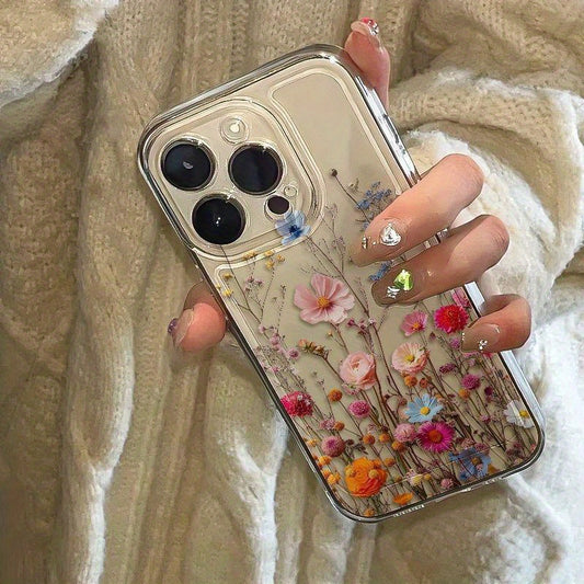 1pc Pink Flower Vine Transparent Space Mobile Phone Case Suitable for iPhone 16 15 13 14 12 11 Pro Max 15 16 Plus X XS XR Max Protective Case