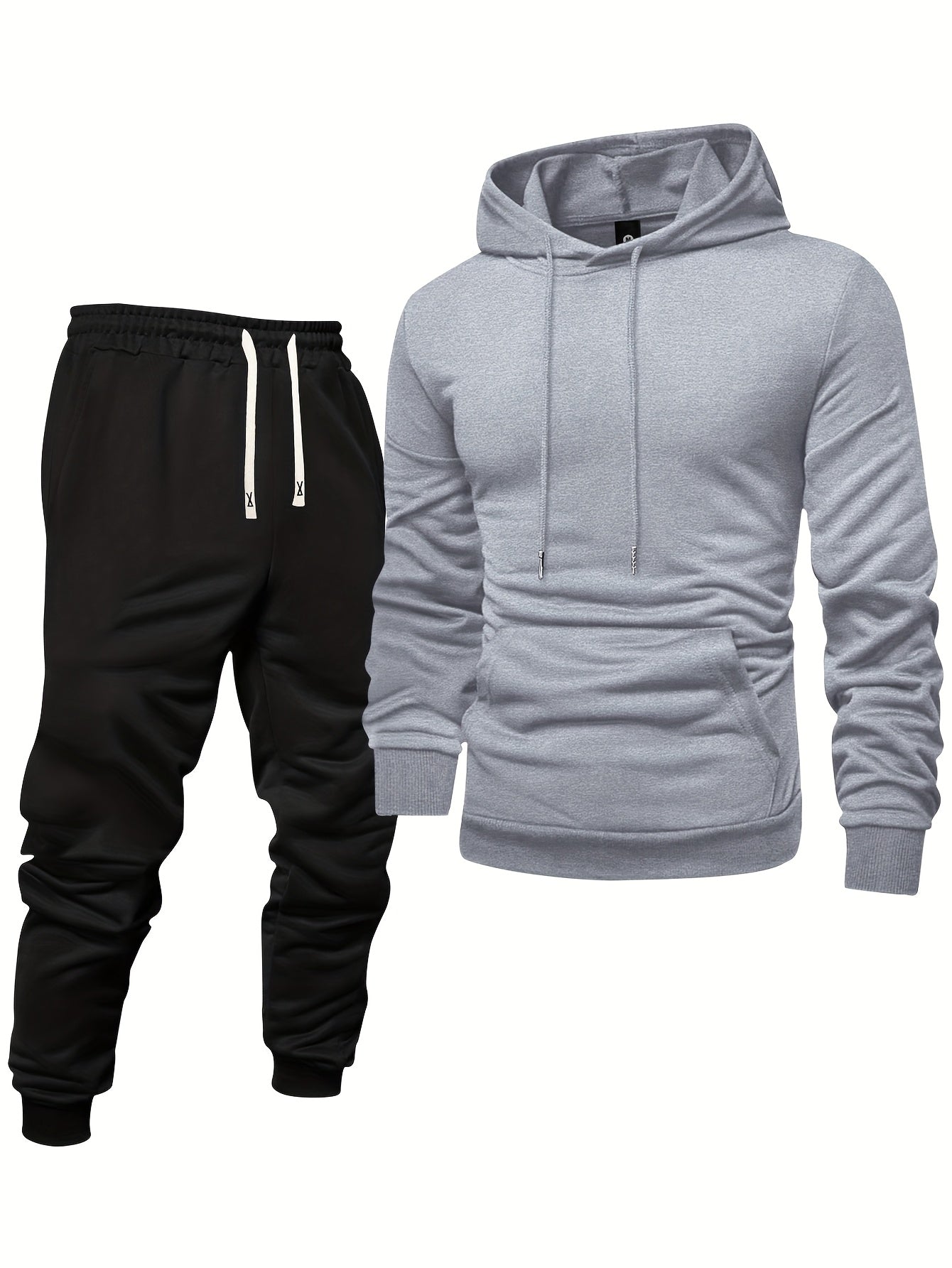 Men's Long Sleeve Hoodie + Drawstring Sweatpants Set Spring Autumn Solid Color Pullover Regular Long Sleeve T-Shirt and Pants Belt Casual Sport Joggers Two-Piece Set