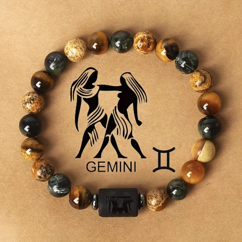 Stylish Zodiac Sign Natural Stone Beaded Bracelets for Men & Women - Unique Prayer & Blessing Accessory, Ideal Birthday Gift for Couples & Friends