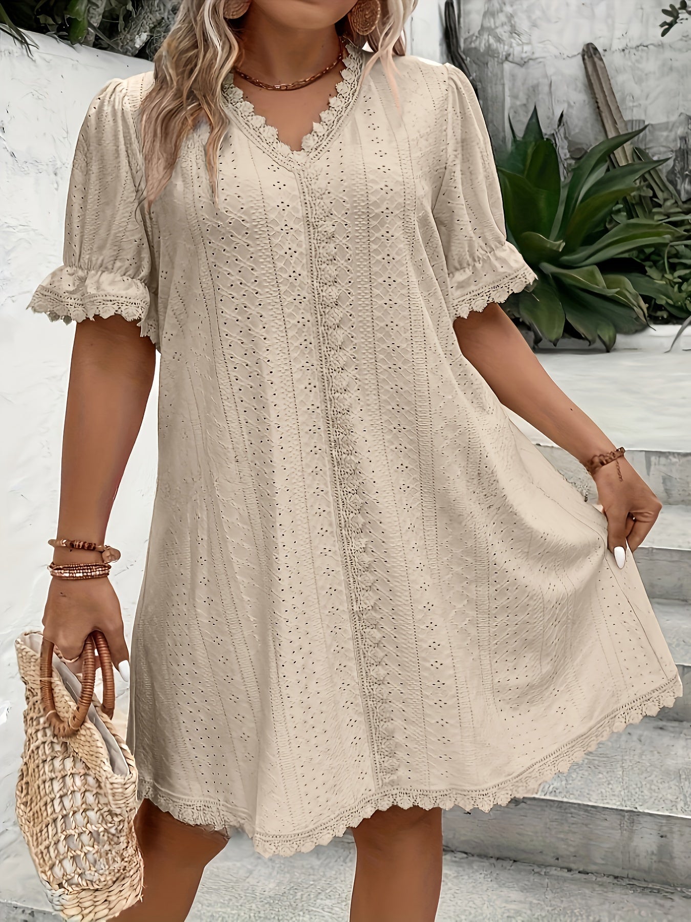 Casual Court Lock Flower Lace Loose Dress