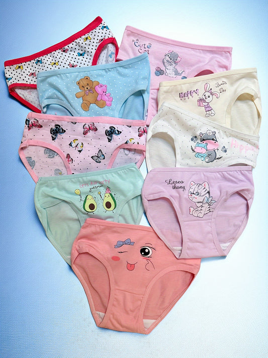 4pcs Girls' Cute Animal & Floral Print Underwear - Soft Stretchy Comfort Briefs with Elastic Waistband, Assorted Colors (Pink, Blue, White, Light Green) for Youngsters & Youngsters, Youngsters Underwear, Playful Design, Comfortable Fit