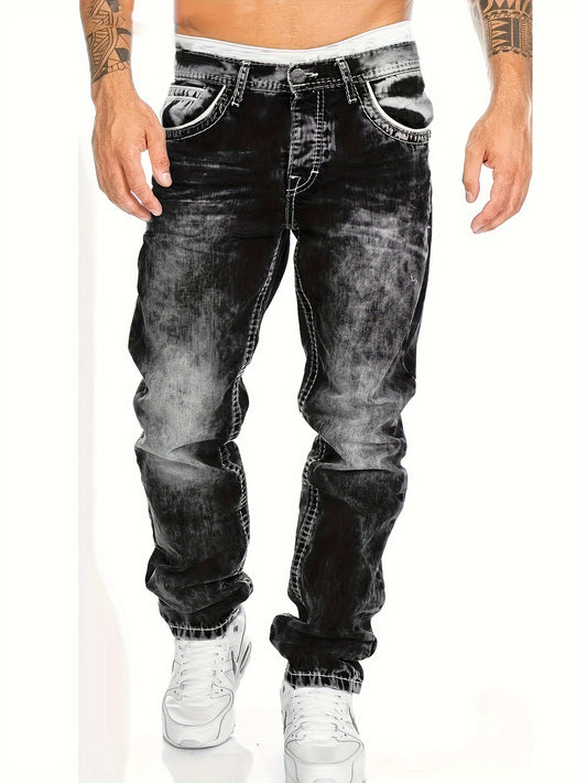 Men's Slim-Fit Straight-Leg Jeans - Classic Blue Denim Pants, All-Season Everyday & Formal Wear, Easy-Care Hand Washable Jeans for Men, Casual Streetwear