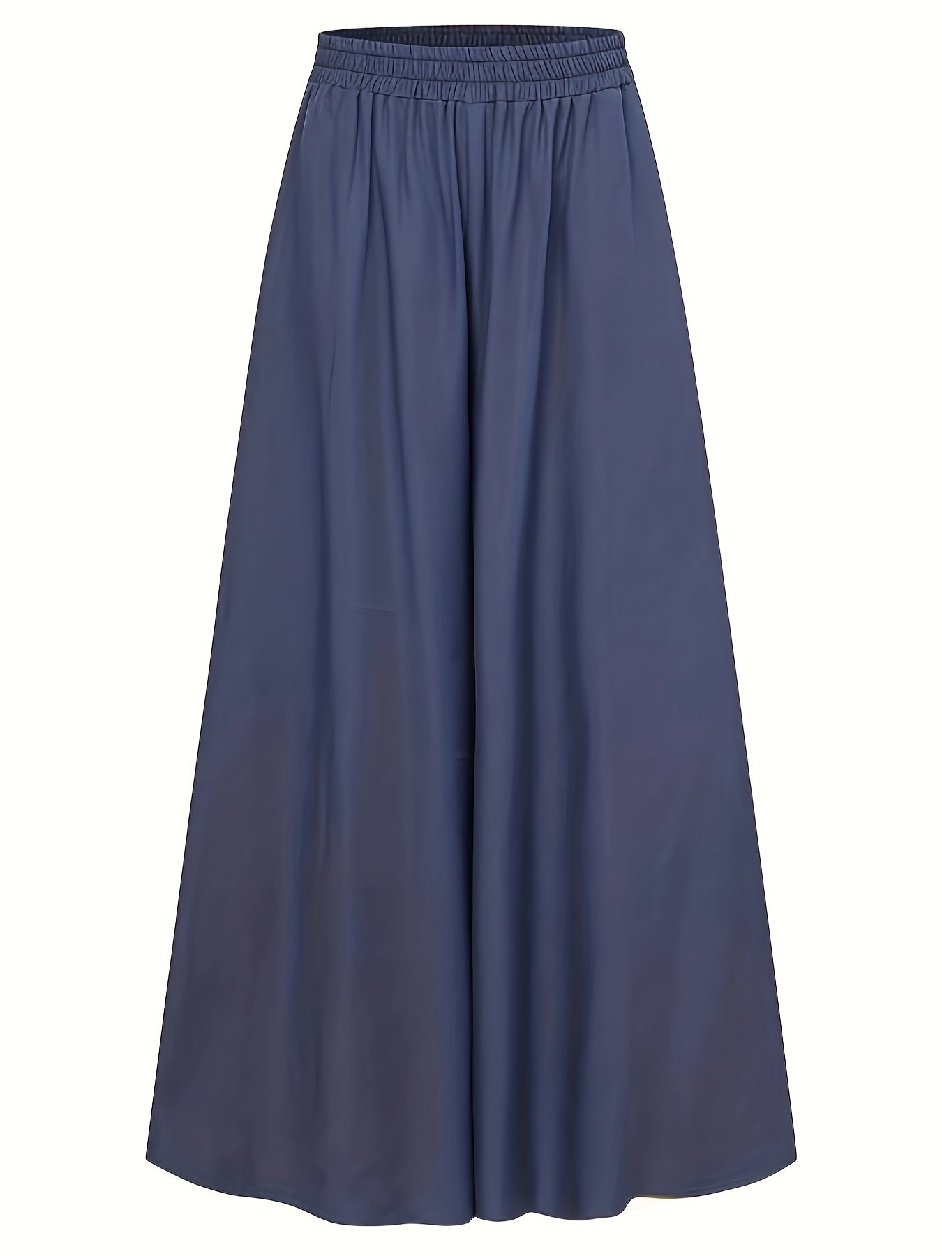 Women's Plus Size High-Waisted Wide-Leg Pants - Elastic Waist Relaxed Fit Navy Blue Casual Trousers for Beach & Casual Attire, All-Season Comfort, Elegance Collection, Beach Pants