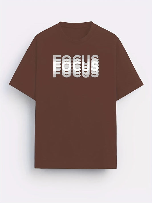 Unisex Trendy Letter Print Crew Neck T-Shirt, A Must-Have for Style Enthusiasts! Gradient FOCUS Design, Ultra Stylish & Streetwear-Inspired! Minimalist yet Versatile!