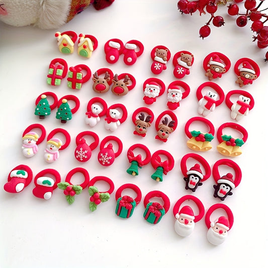 10-Pack Kids Girls' Christmas Hair Ties - Cute Santa Claus & Reindeer Design, Festive Hair Accessories for Youngsters, Perfect for Holiday Parties & Christmas Decorations, Hair Accessories for Girls, Christmas Hair Accessories, Cheerful Holiday Theme, Vib