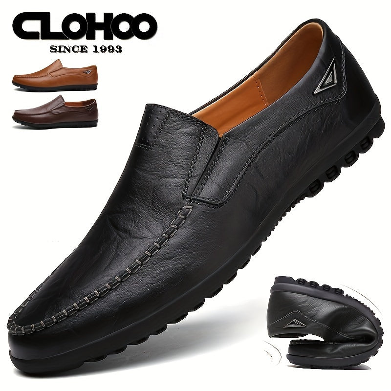 CLOHOO Men's Split Cow Leather Upper Solid Color Loafer Shoes, Comfy Non Slip Casual Durable Rubber Sole Dress Shoes, Men's Office Footwear
