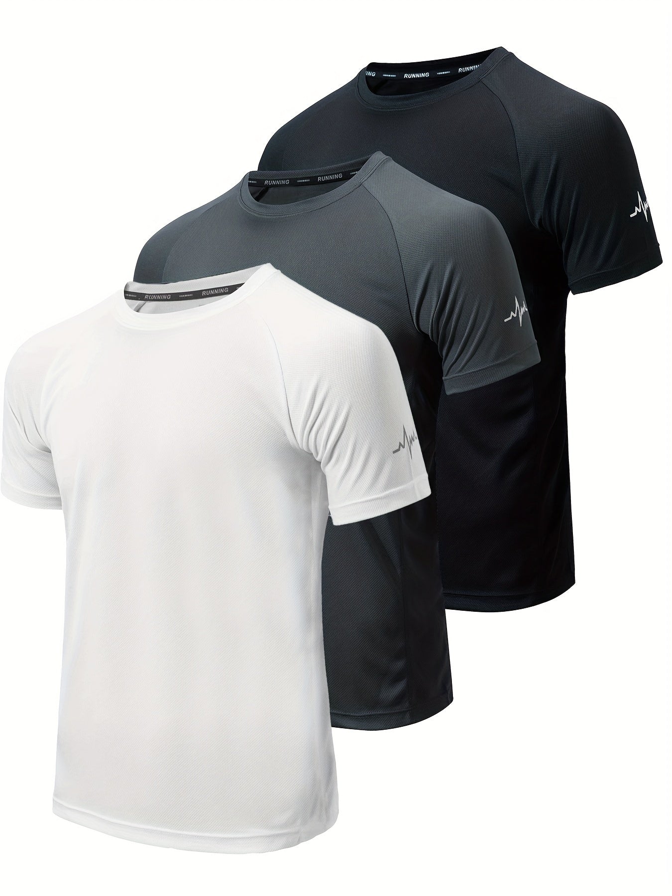 3pcs Men's Athletic Compression T-Shirts - Moisture-Wicking, Breathable Mesh Workout Shirts, Short Sleeve, Round Neck - Black, White, Camo Pattern - Perfect for Gym, Running & Training, Gym Wear | Round Neck Tee | Nontransparent Fabric, Workout Accessorie